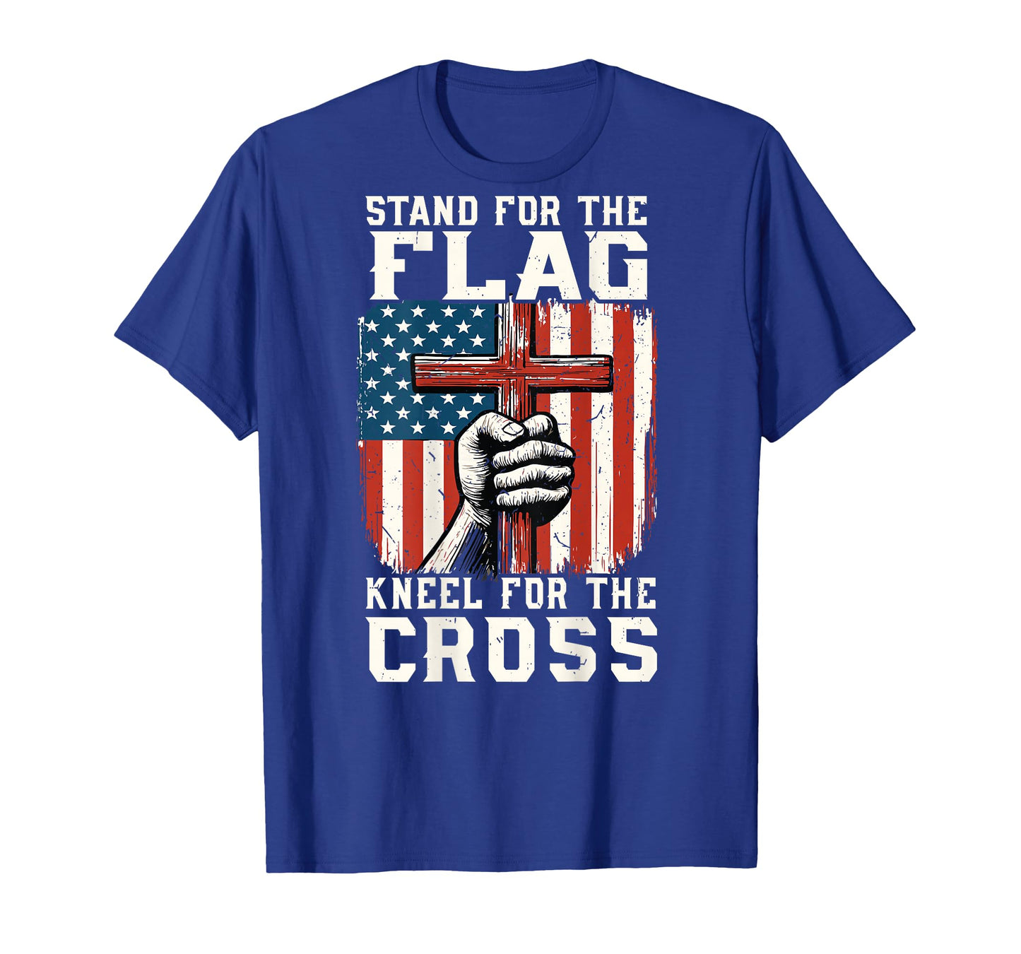 Men Stand for Flag Kneel The Cross Patriotic Christian Faith T-Shirt