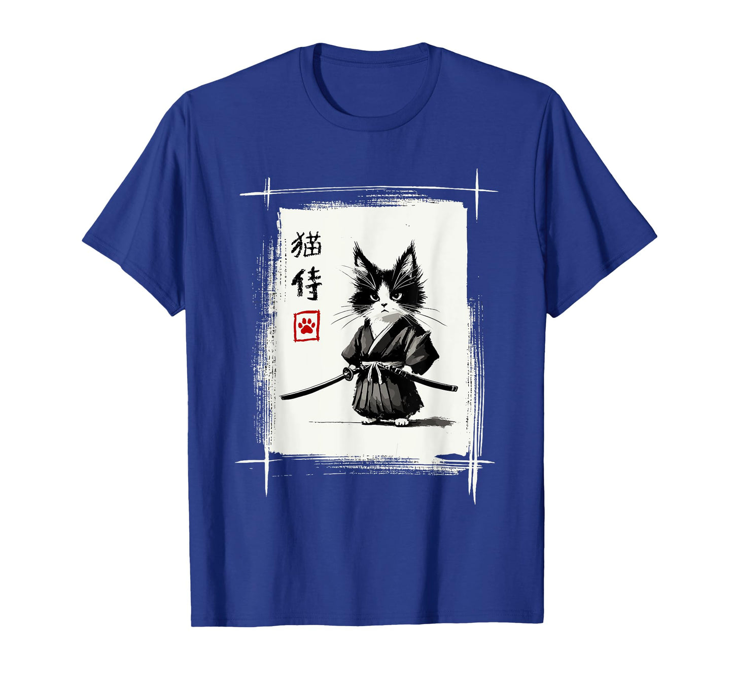 Samurai Cat Japanese Art Sumi-e Novelty Kawaii Funny Cat Men Women Girls Kids T-Shirt