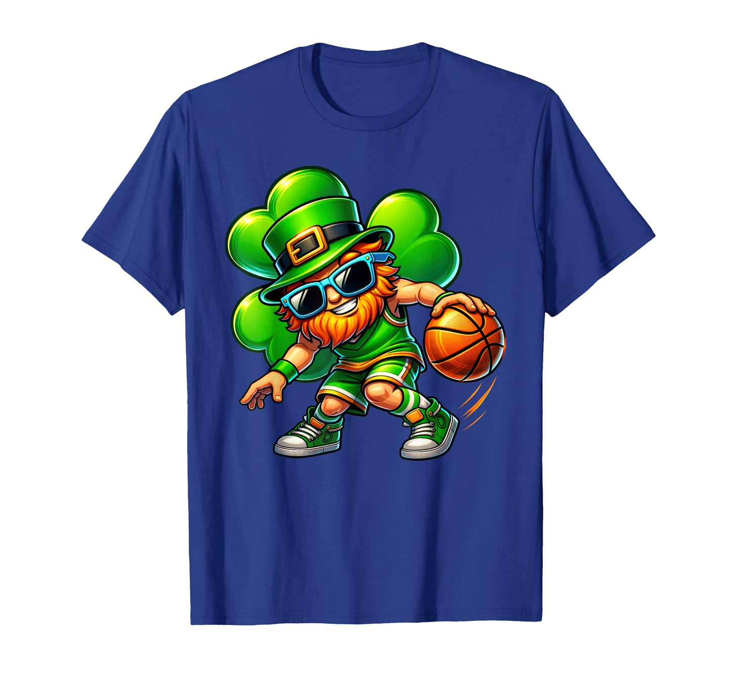 Funny Leprechaun Playing Basketball Men Kid Boys Patrick Day T-Shirt