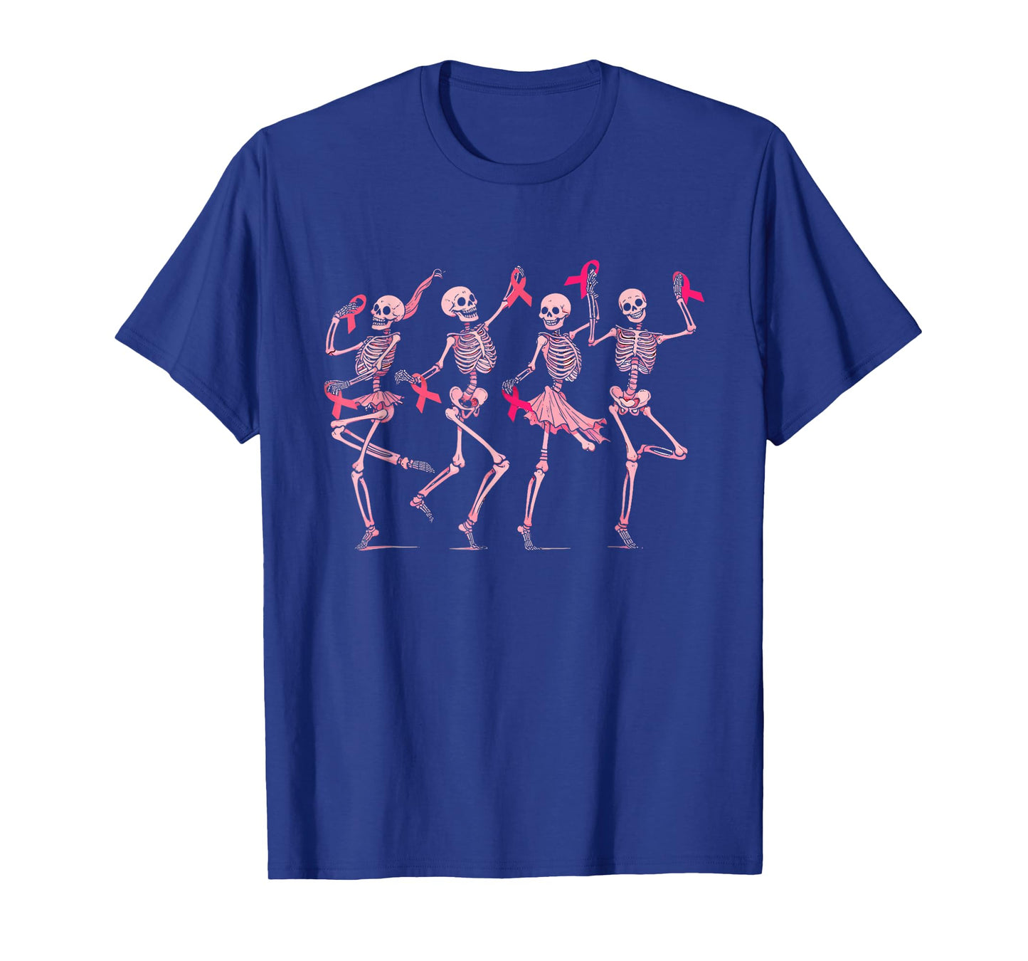 Skeleton Dancing Pink Ribbon Breast Cancer Awareness Support T-Shirt
