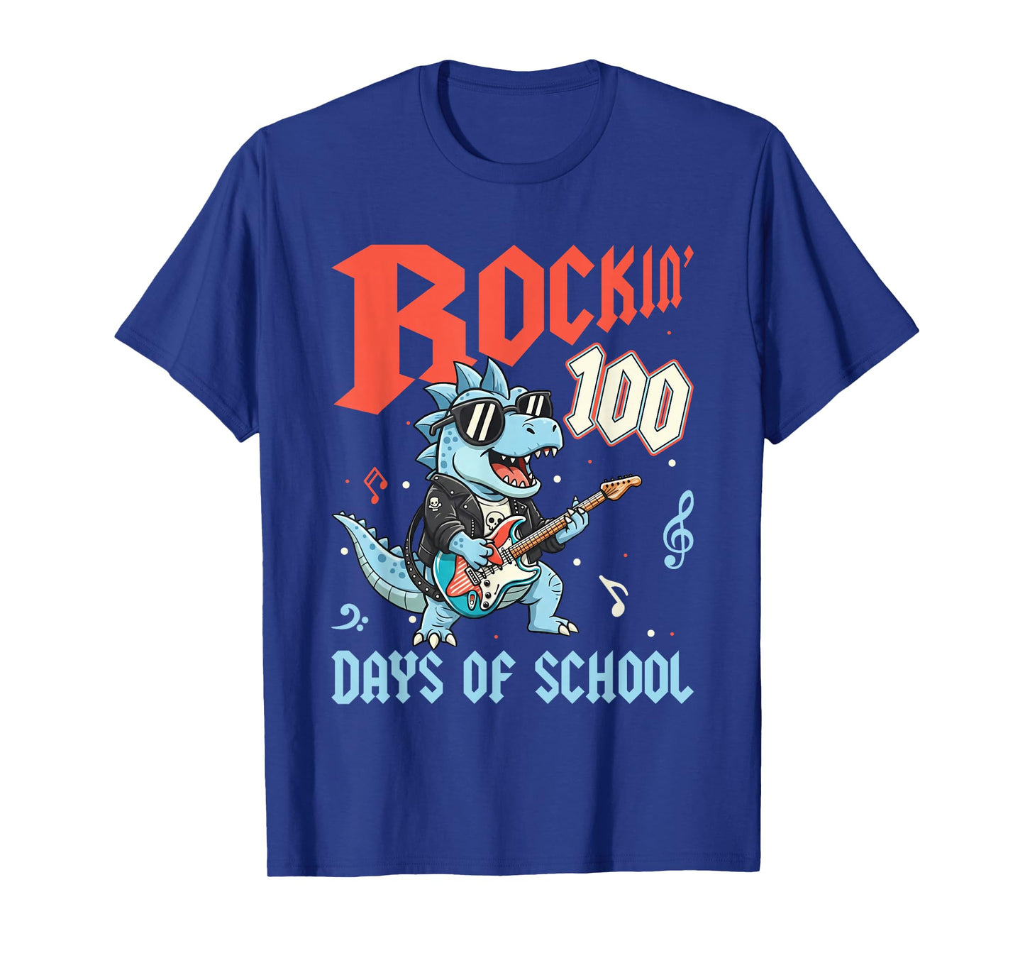 I Rocked 100 Days of School Dinosaur Guitar Kids Tee T-Shirt