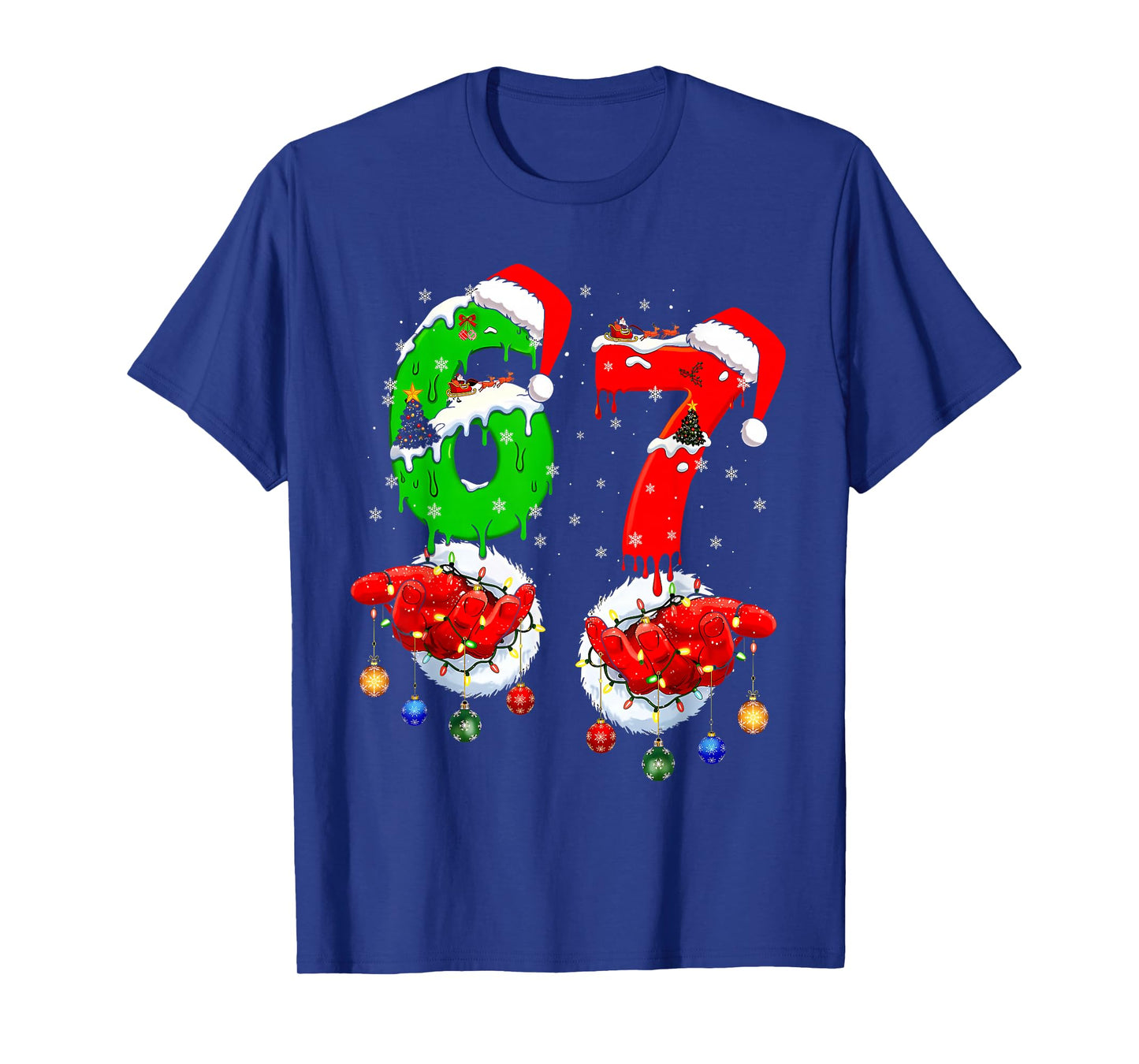 Funny Six Seven 67 Meme 6 7 Christmas Santa Hand Boys Teen T-Shirt