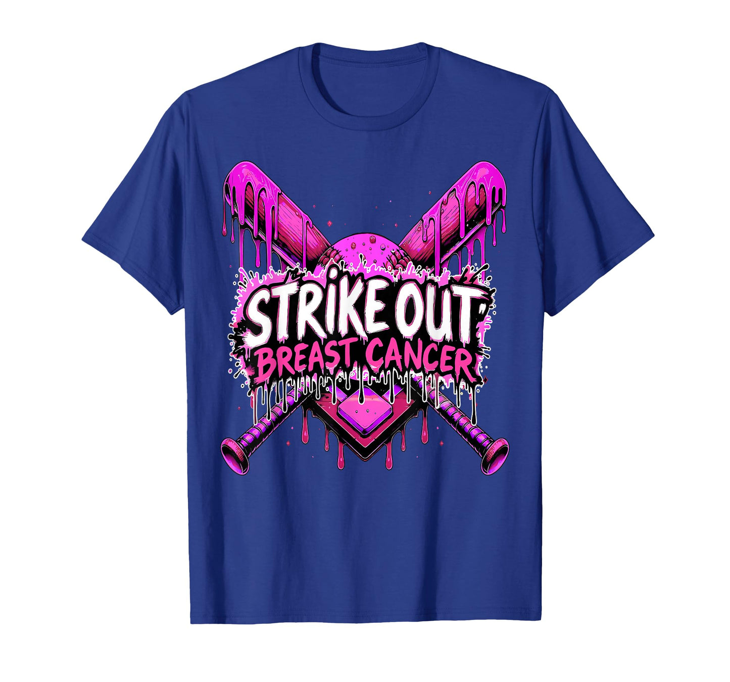 Strike Out Breast Cancer Baseball Softball Drip Home Plate T-Shirt