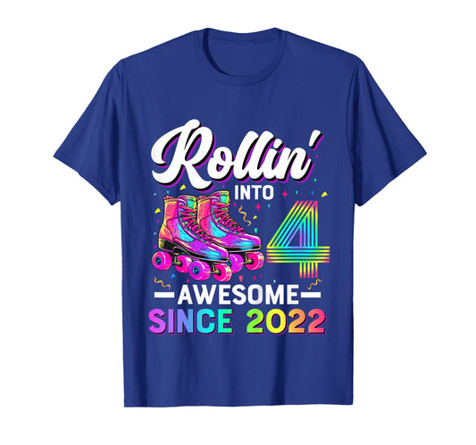 Kids 4th Birthday Shirt Girl Four 4 Year Old Roller Skate Skating T-Shirt
