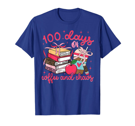 100 Days of Coffee and Chaos Coquette Bow Teachers Student T-Shirt