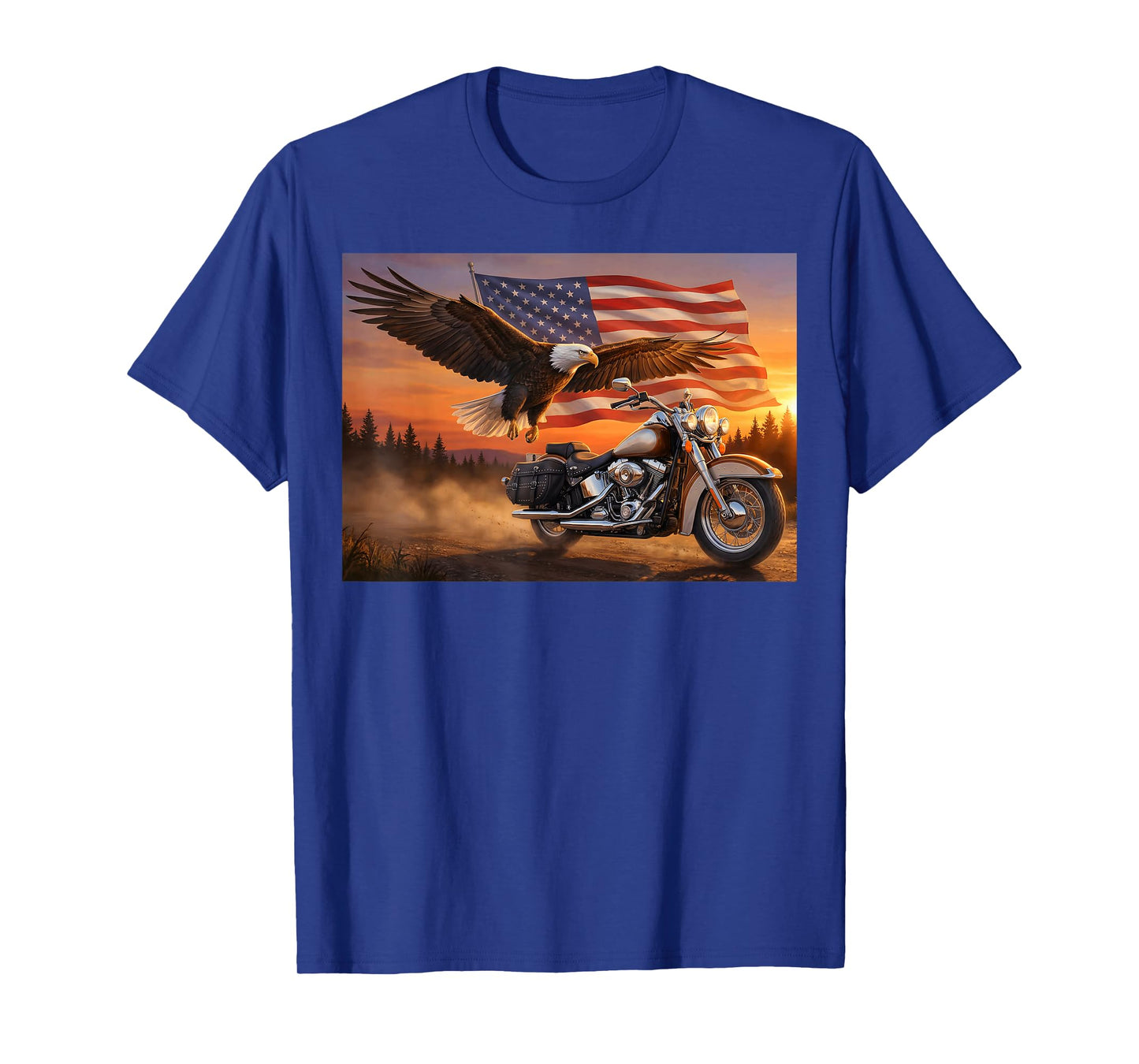 American Flag Motorcycle USA Flag Biker Retro T-Shirt