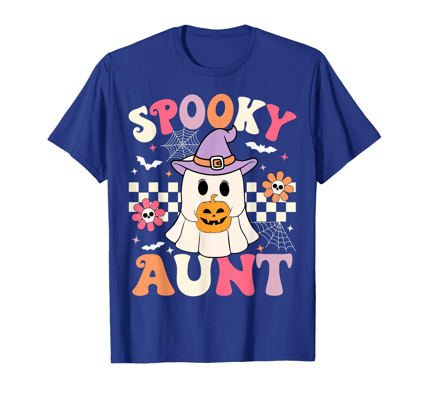 Groovy Spooky Aunt Ghost Holding Pumpkin Halloween Aunt T-Shirt