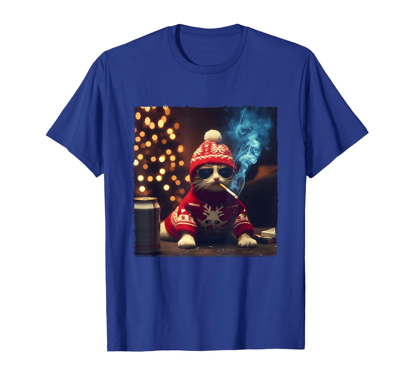 Smoking Cat Santa Hat Kitten Beverage Meme Sweatshirt Jumper T-Shirt