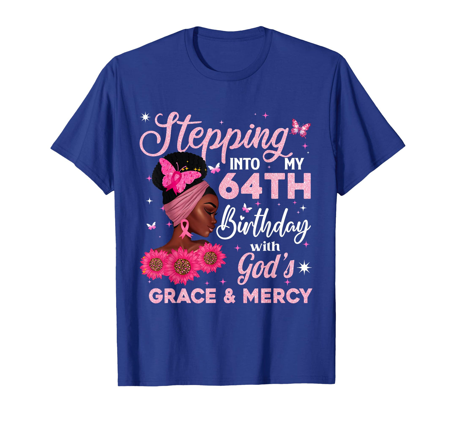 Retro 64th Bday Woman Breast Cancer Butterfly 64 Years Old T-Shirt