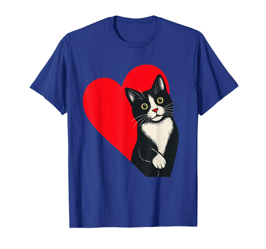 Tuxedo Cat Valentine Heart for Kitten and Animal Lovers T-Shirt