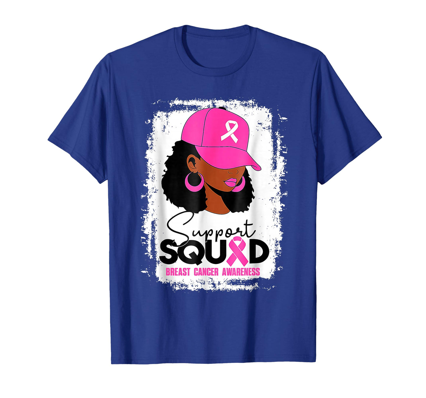 Support Squad Black Women Pink Hat Breast Cancer Awareness T-Shirt