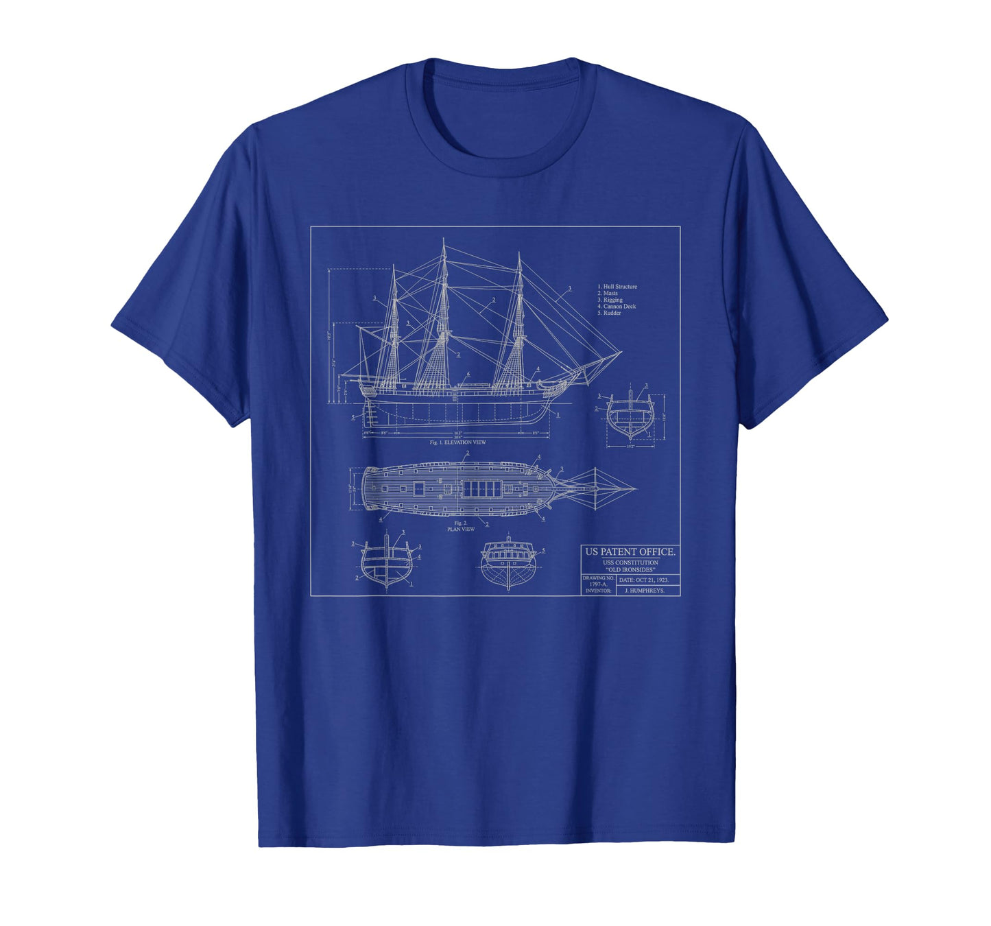 Blueprint Ship Old Ironsides Vintage 1794 USS Constitution T-Shirt
