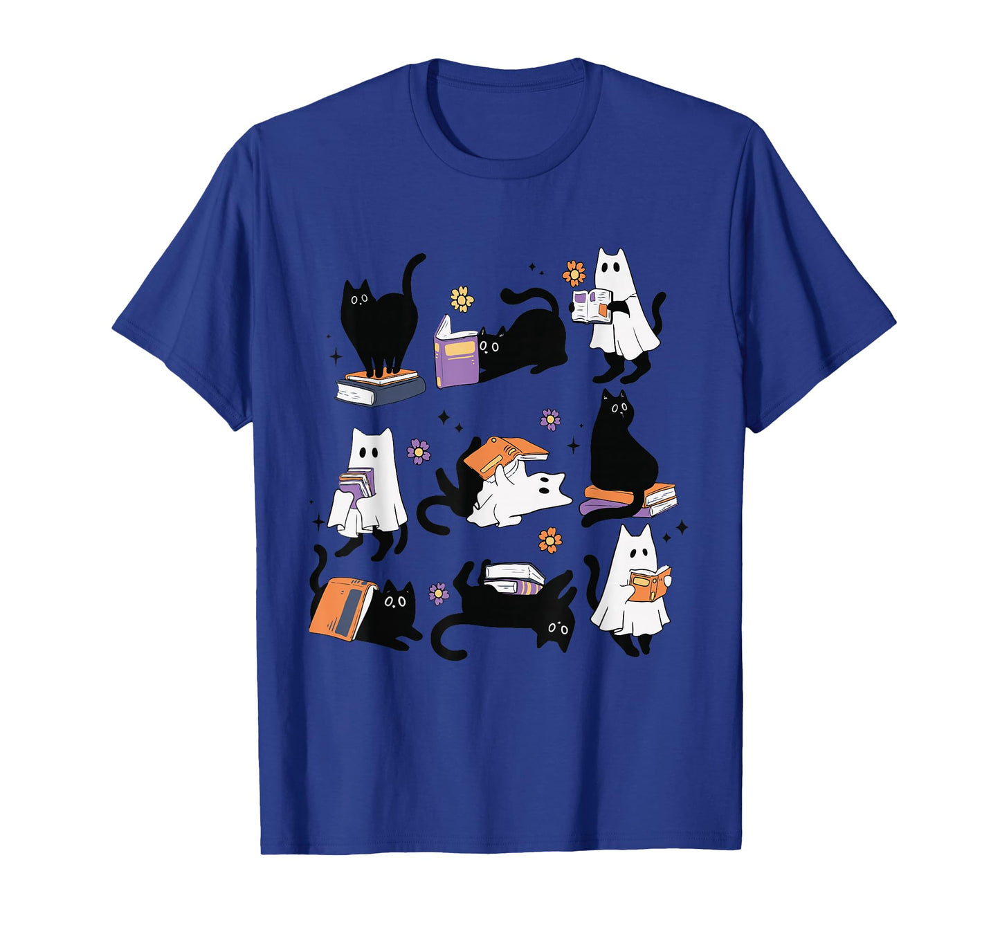 Halloween Ghost Black Cat Reading Book Costume T-Shirt