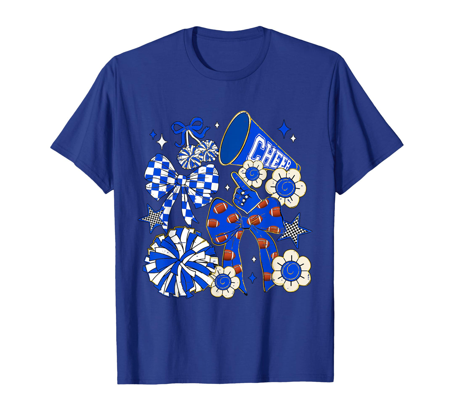 Coquette Bow Blue Cheer Mom Game Day Football Cheerleader T-Shirt