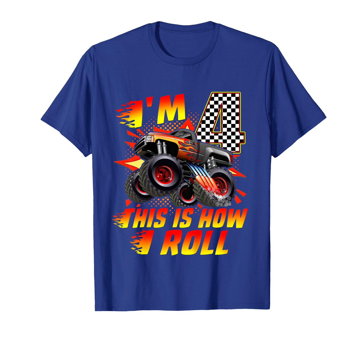 Kids I'm 4 This Is How I Roll Monster Truck Car 4th Birthday Boys T-Shirt