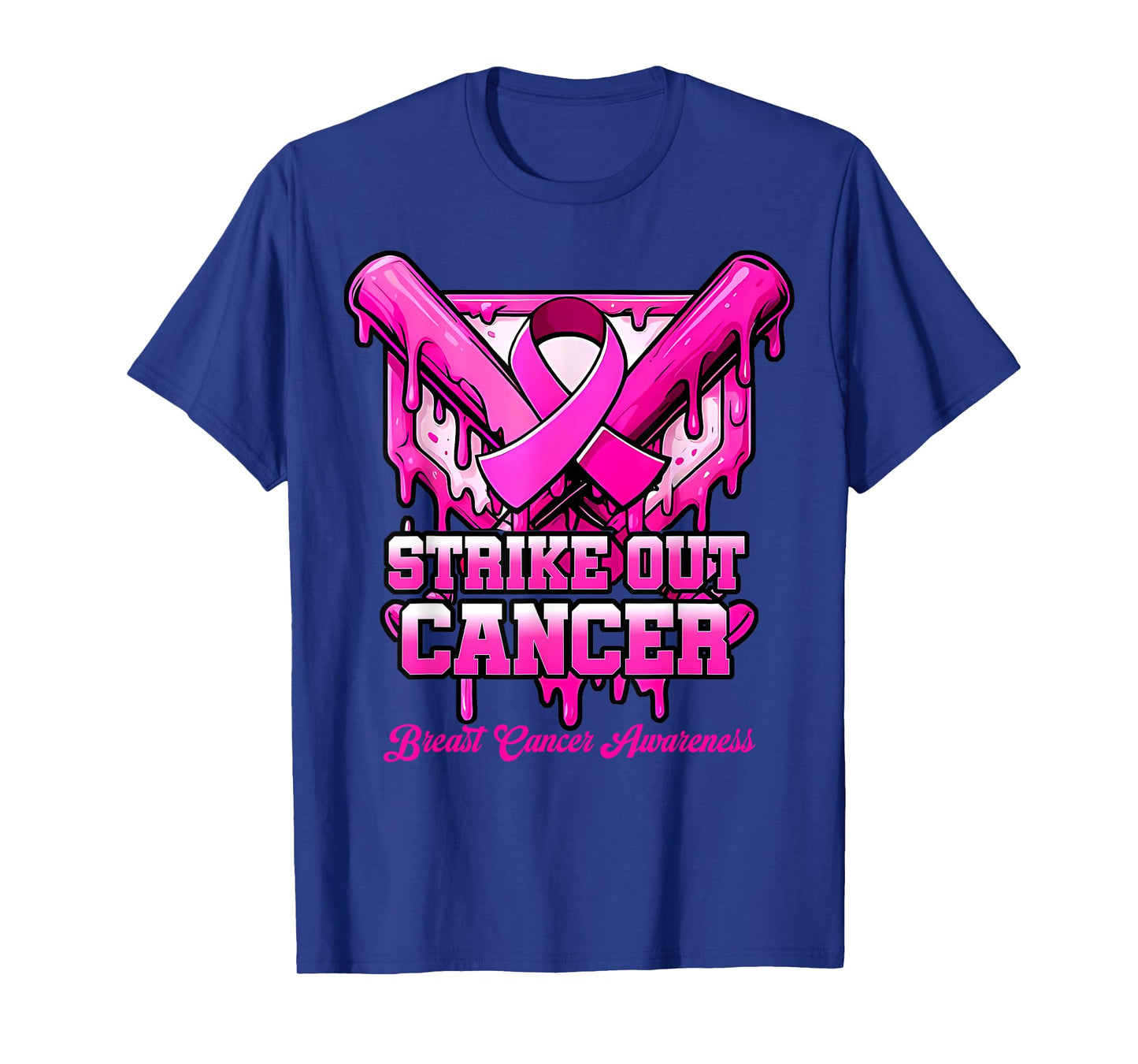 Strike Out Breast Cancer Awareness Baseball Drip Pink Ribbon T-Shirt