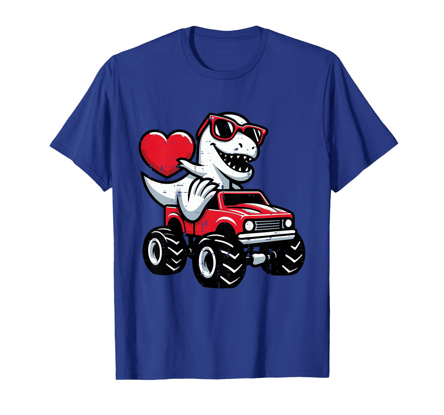 Kids Valentines Day Dino Heart Sunglasses Monster Truck Boys Kids T-Shirt