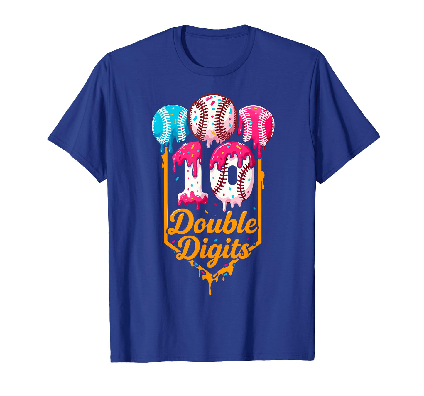 Dripping Baseball 10th Birthday Boys Double Digits Ice Cream T-Shirt