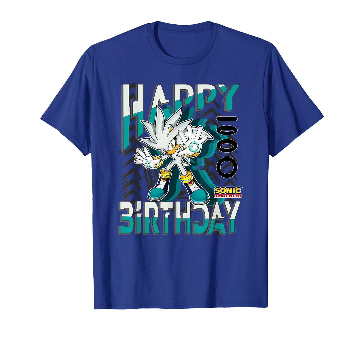 Sonic The Hedgehog Happy Birthday Silver Grid Chest Poster T-Shirt