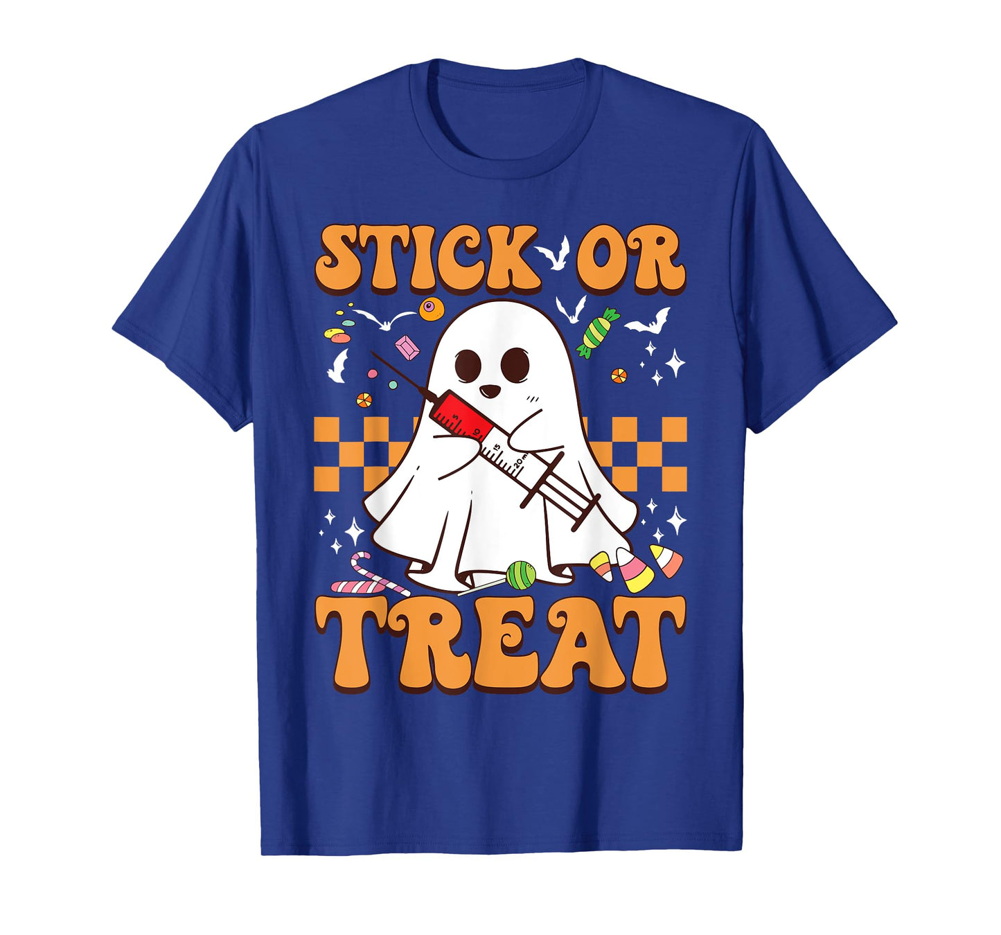 Retro Stick Or Treat Cute Ghost Nurse Phlebotomist Halloween T-Shirt