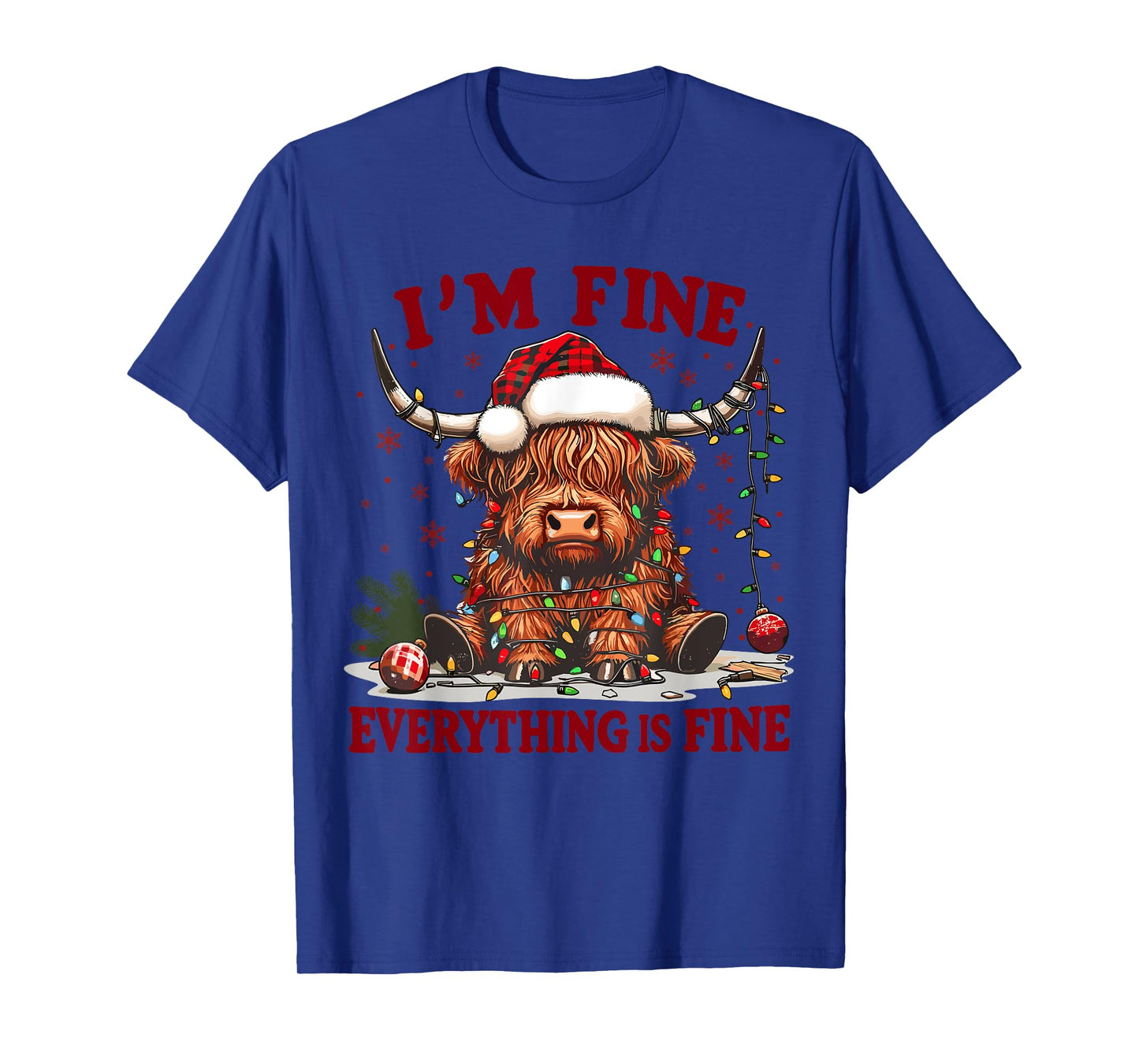 I'm Fine Everything is Fine Funny Christmas Highland Cow T-Shirt
