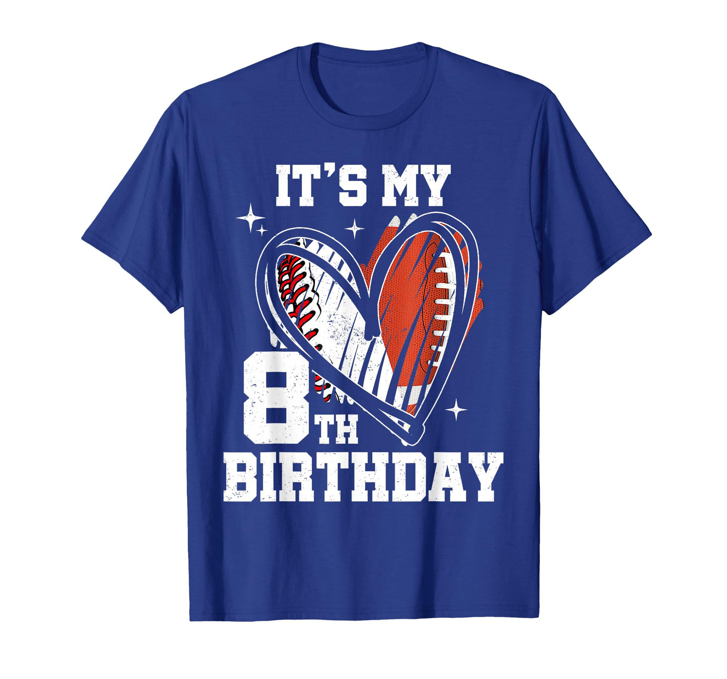 It's My 8th Birthday Baseball Football Heart 8 Year Old T-Shirt