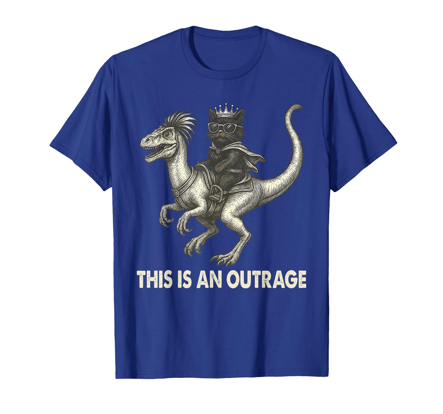 This is an Outrage Cat Ridding Dinosaur Meme Funny Sarcastic T-Shirt