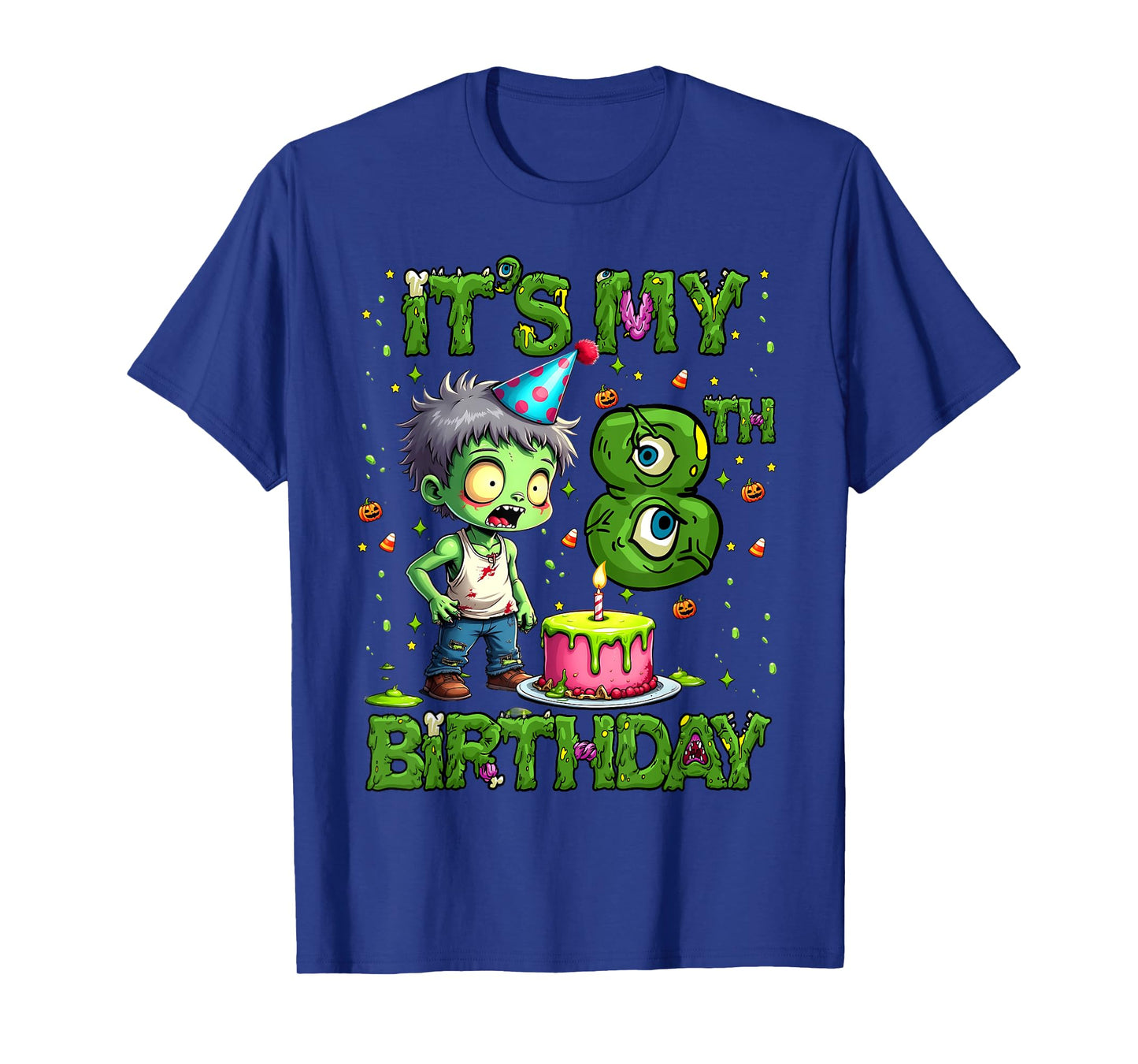 Kids It's My 8th Birthday Boy Halloween Zombie 8 Years Old T-Shirt