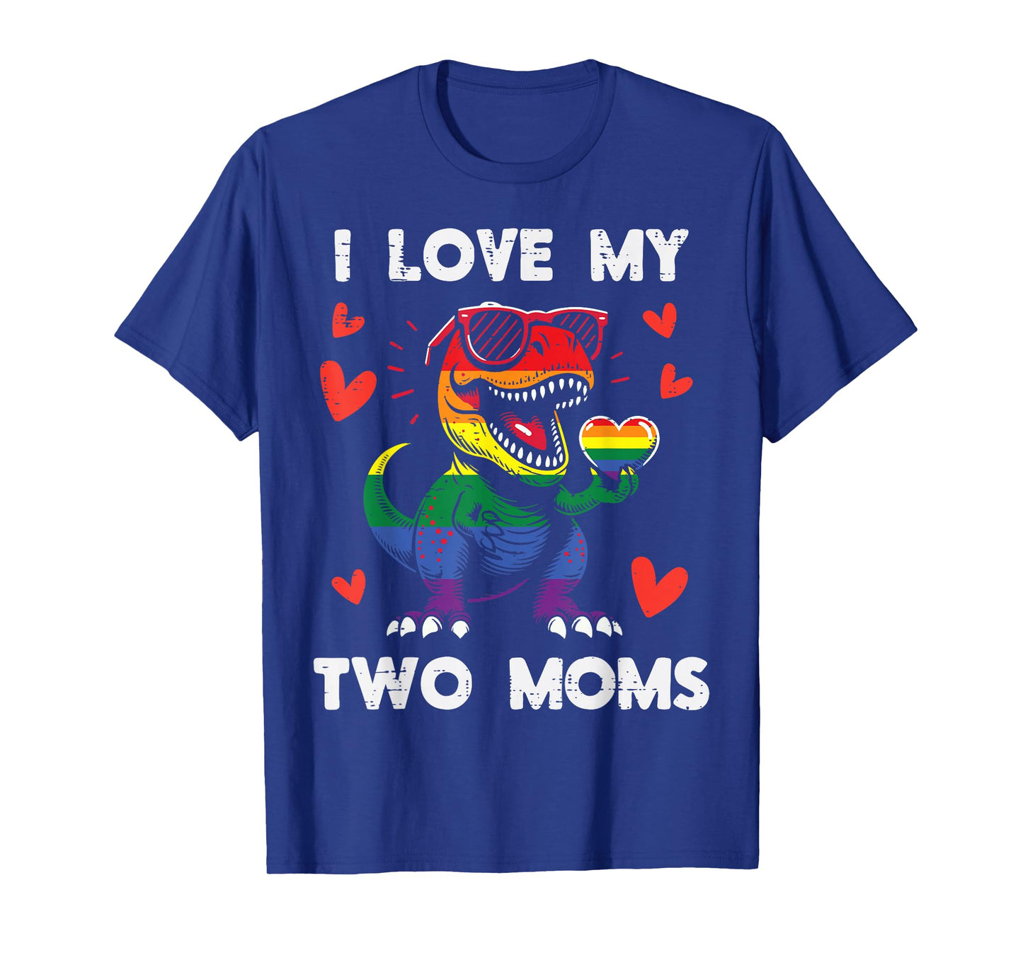 Gay Pride I Love My Two Moms Dino LGBTQ Ally Rainbow Kids T-Shirt