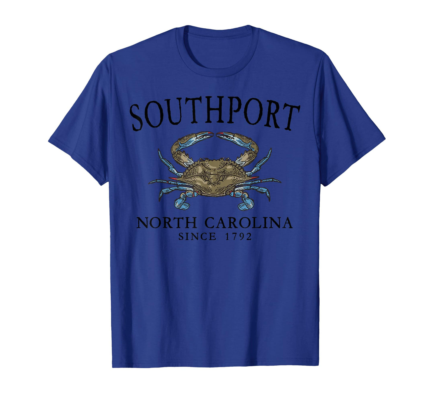 Southport North Carolina Blue Crab Since 1792 Black Letters T-Shirt