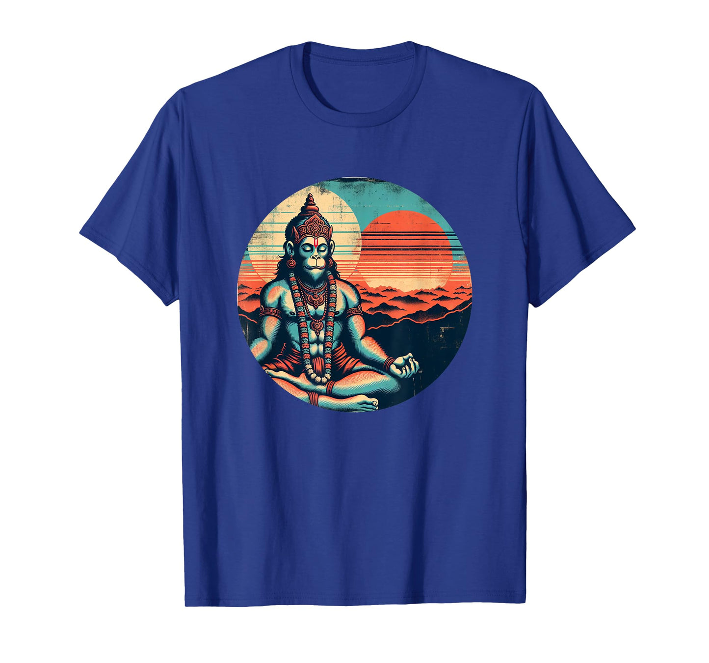 Meditating Hanuman Vintage Sunset Empowering Yoga Meditation T-Shirt