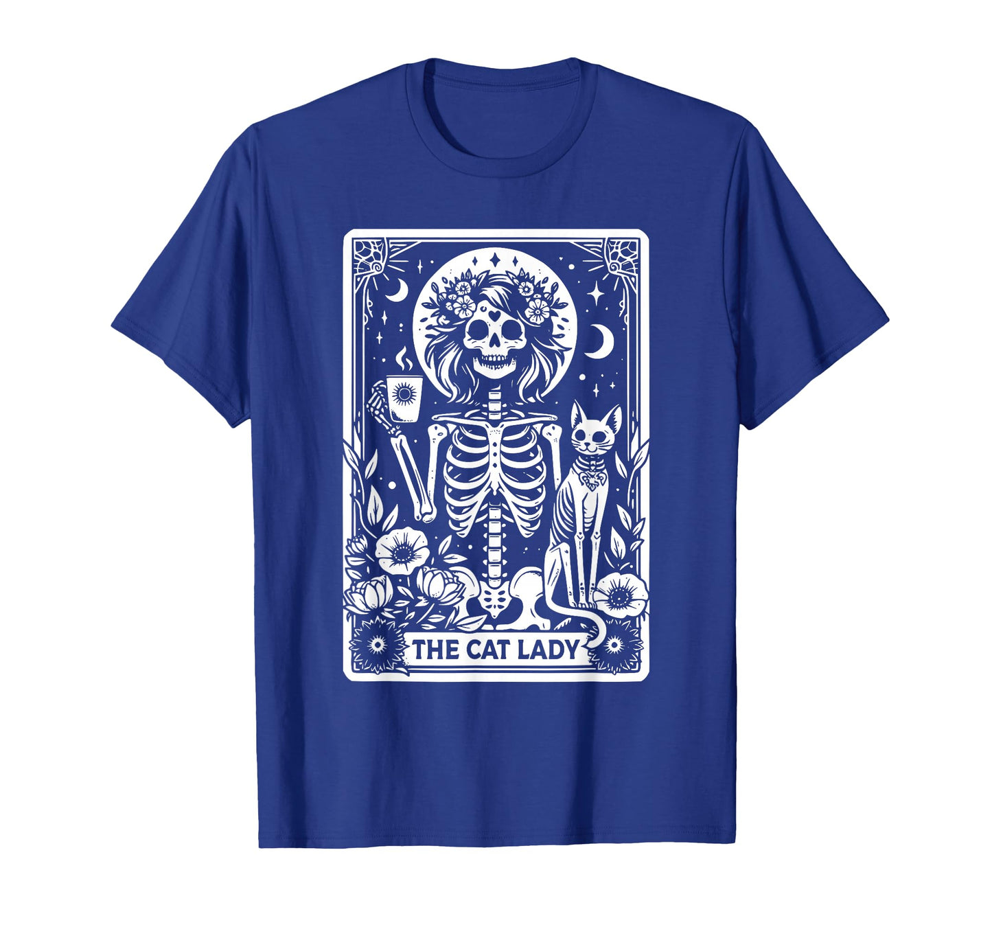 The Cat Lady Tarot Cards Skeleton Coffee Cat Tarot Card T-Shirt