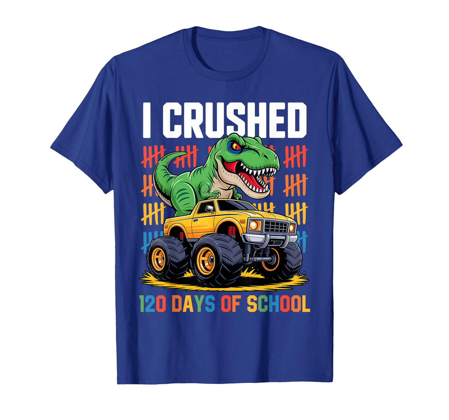 120 Days of School Monster Truck Dinosaur 120 Days Smarter T-Shirt