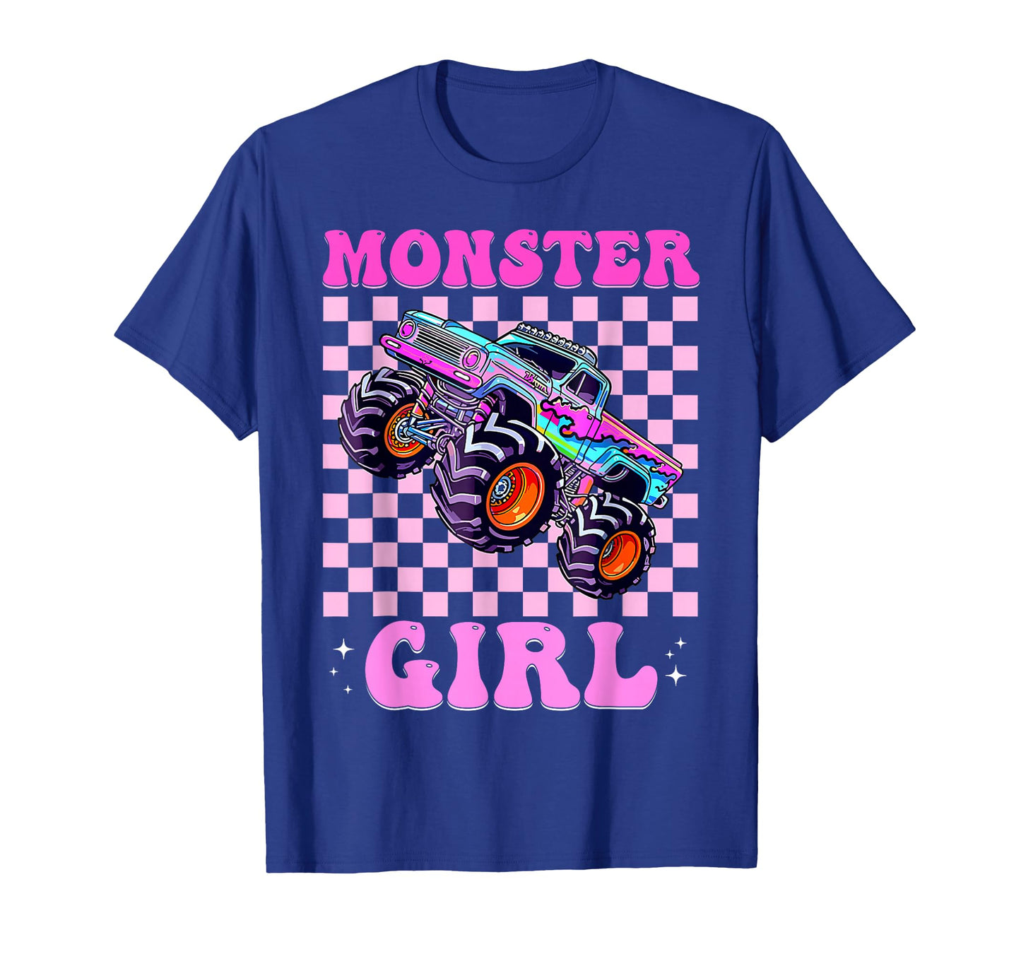 Kids Monster Truck Girl Pink Monster Trucks Lover Mom Groovy T-Shirt