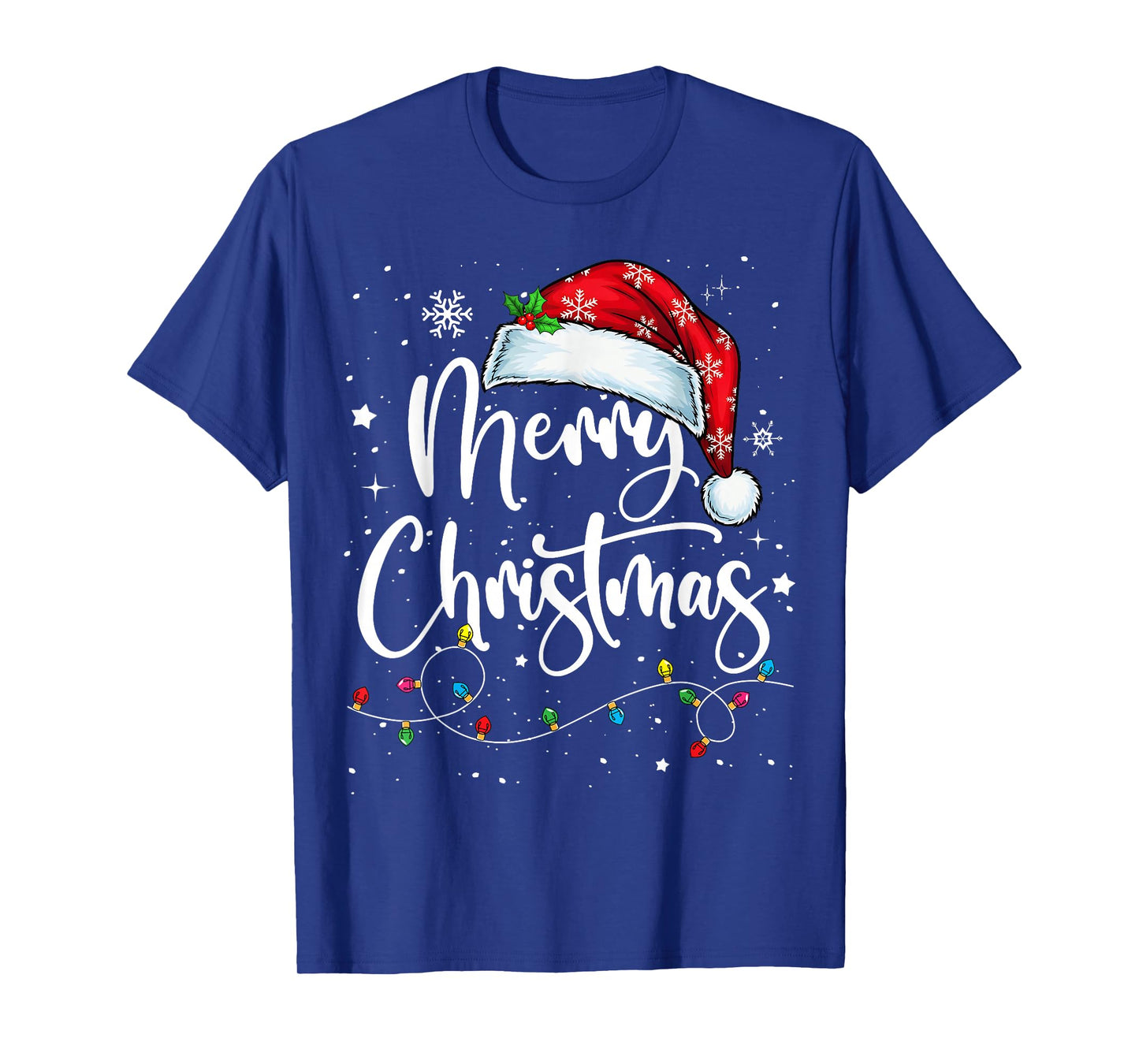 Merry Christmas Lights Santa Hat Xmas Family Matching Pajama T-Shirt
