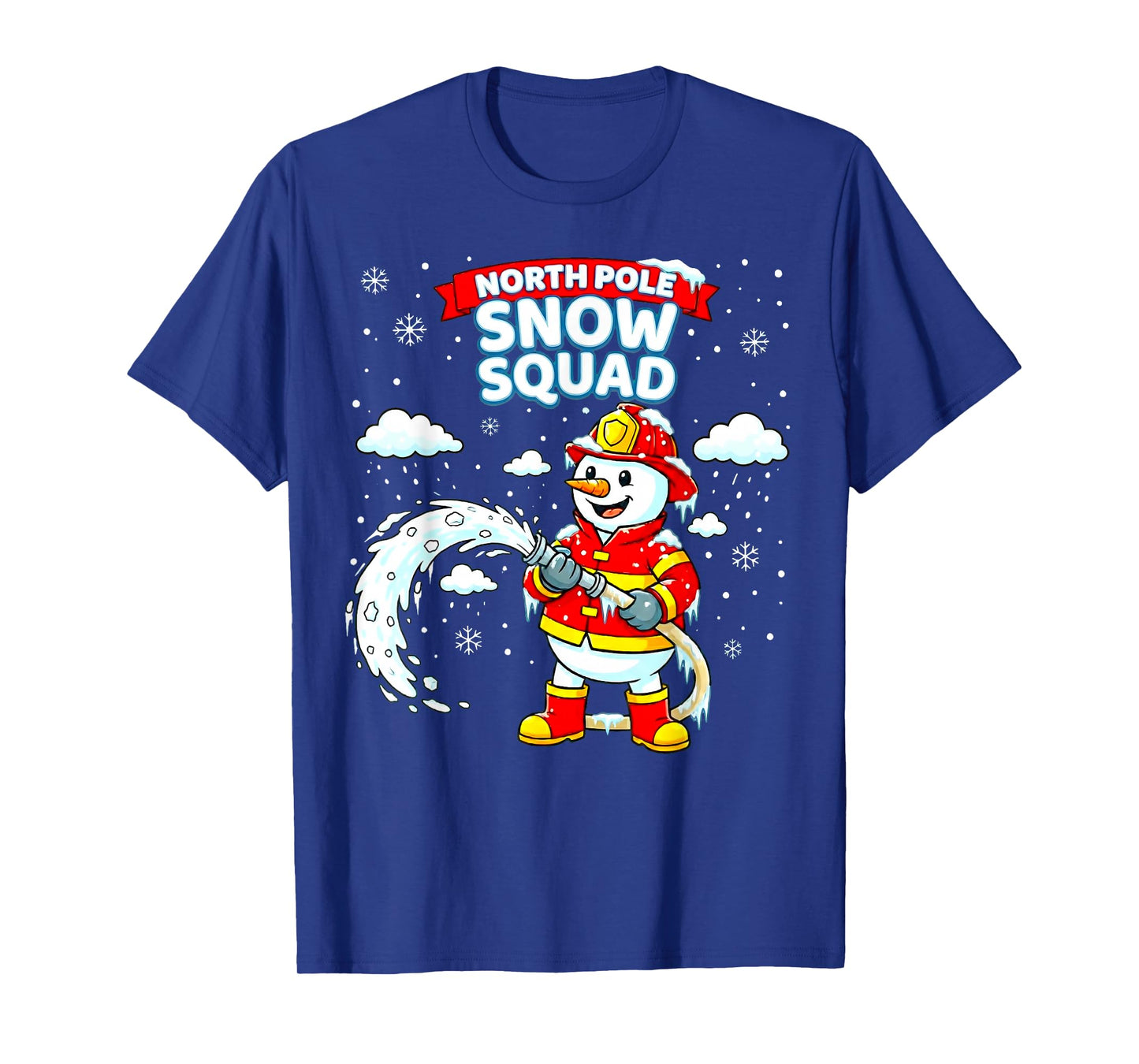 North Pole Snowman Firefighter Christmas Squad Kids Fireman T-Shirt