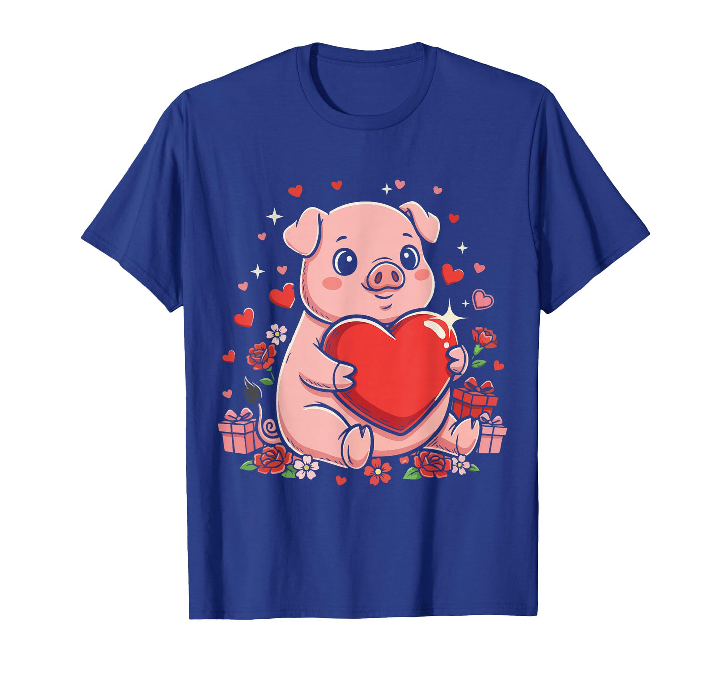 Pig Cute Farm Animal Holding Heart Love Valentine T-Shirt