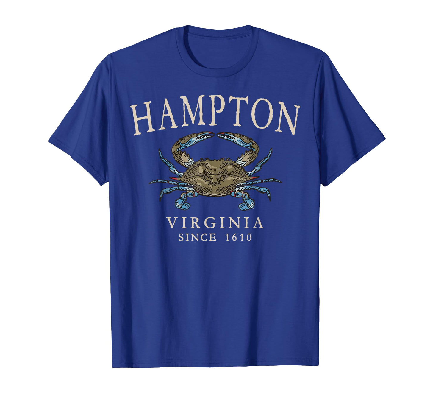 Hampton Virginia Blue Crab Since 1610 Ivory Letters T-Shirt