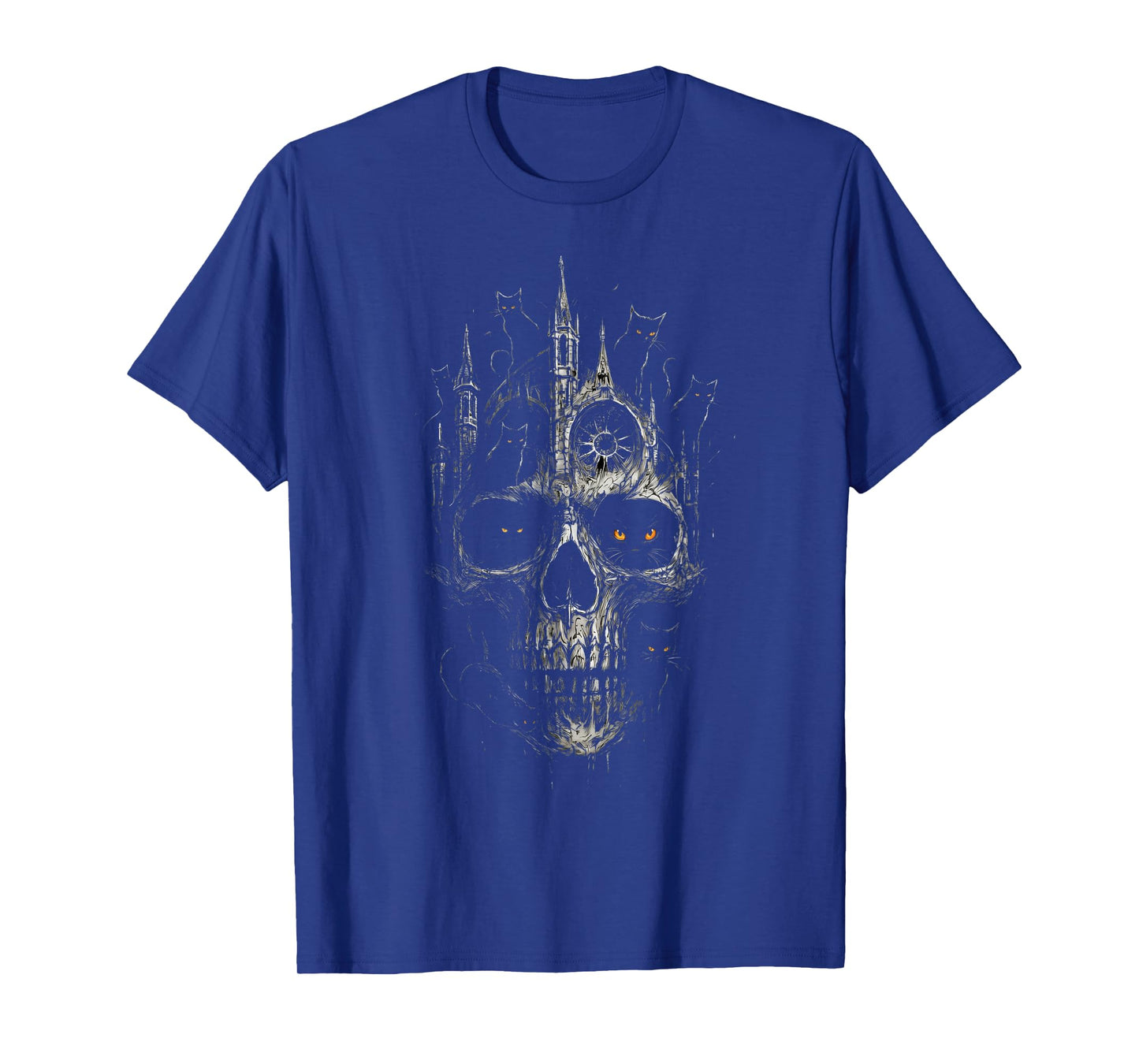 Gothic Skull Cathedral with Black Cats Dark Fantasy Art T-Shirt