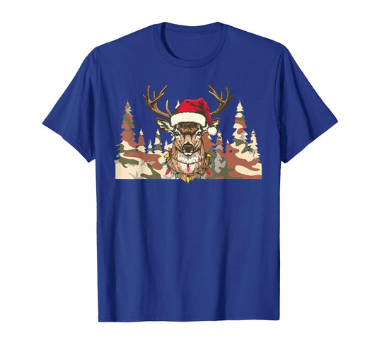 Christmas Holiday Camo Hunting Reindeer Deer Xmas Lights T-Shirt