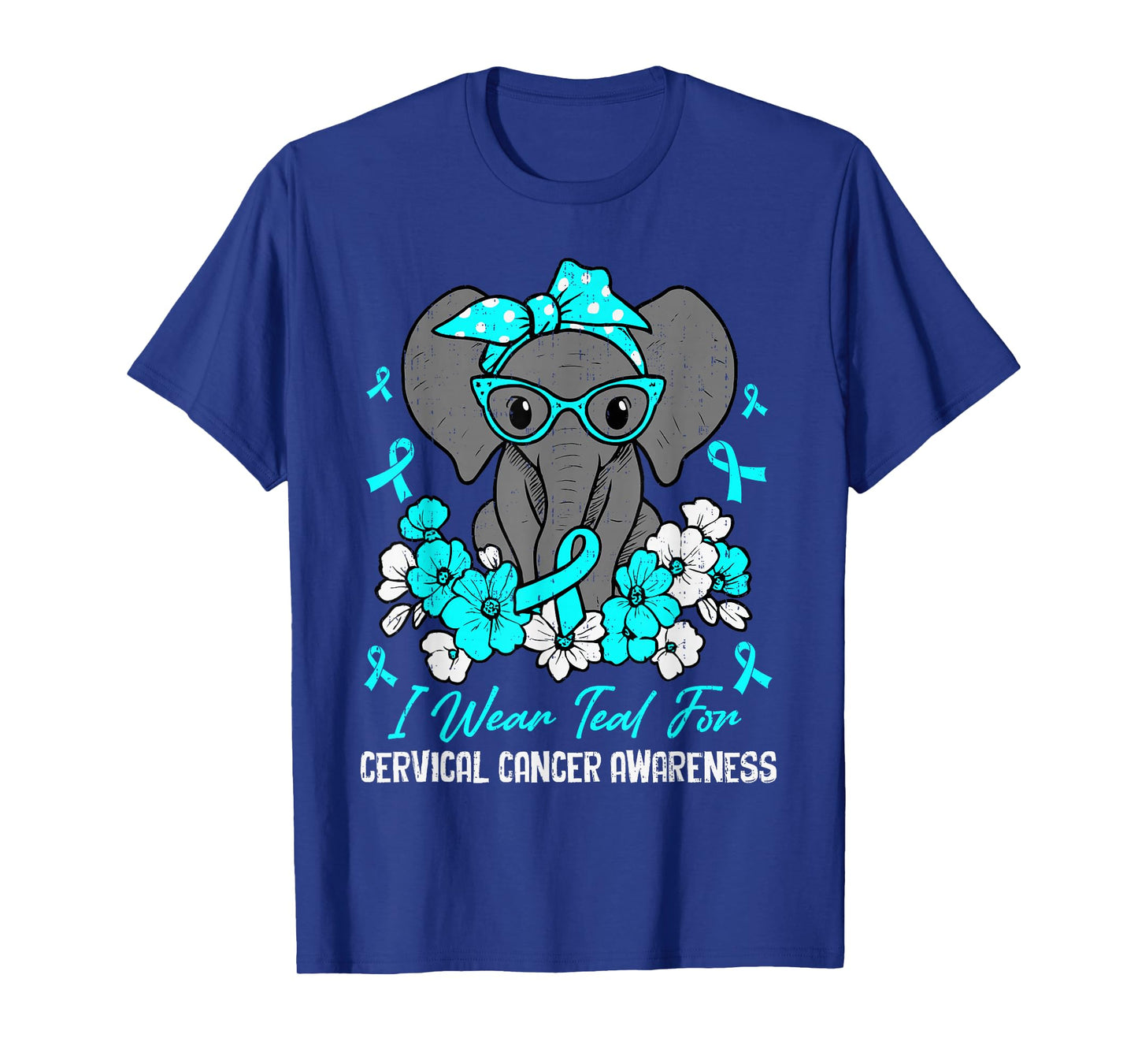 Cervical Cancer Awareness Elephant Ribbon Teal Support T-Shirt