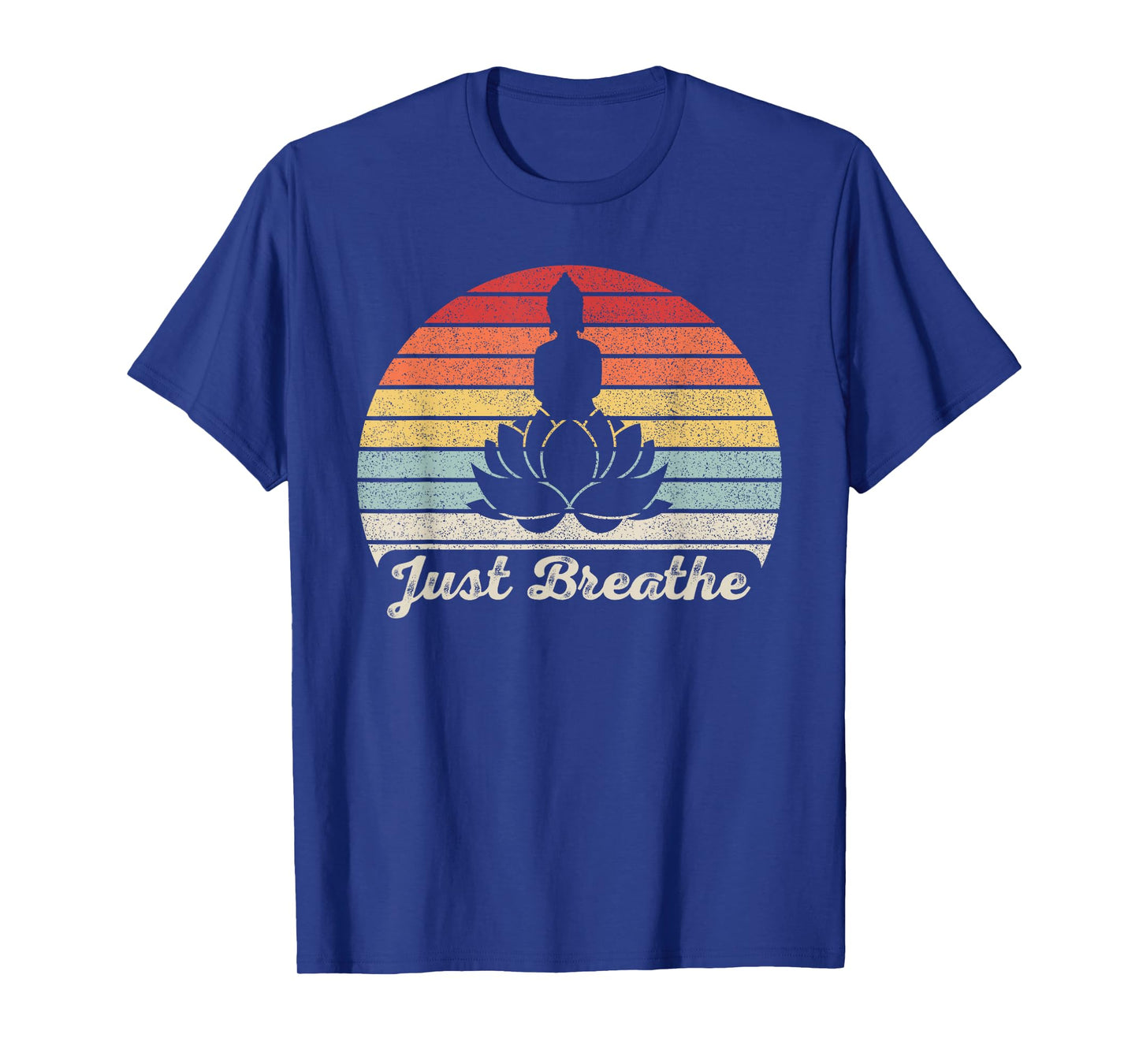 Vintage Retro Just Breathe Buddha Lotus Flower Yoga T-Shirt