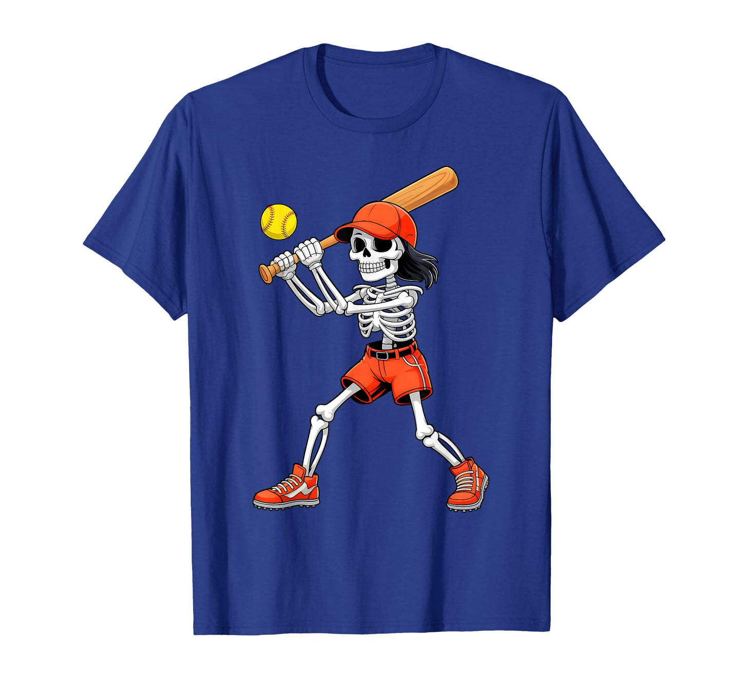 Funny Skeleton Play Softball Halloween Costume Boys Men Kids T-Shirt