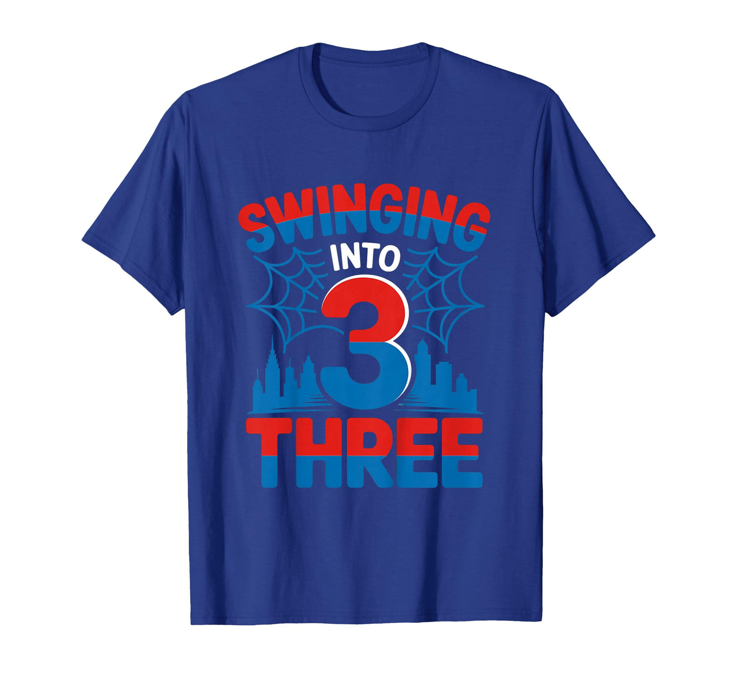 Kids Swinging Into 3 Three Year Old Girl Boy 3rd Spider Birthday T-Shirt
