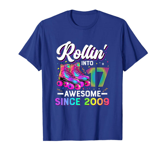 17th Birthday Shirt Girl 17 Year Old Roller Skate Skating T-Shirt