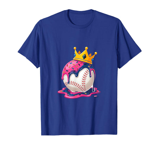 Baseball Drip Ice Cream Crown Pink Melt Ball Art T-Shirt