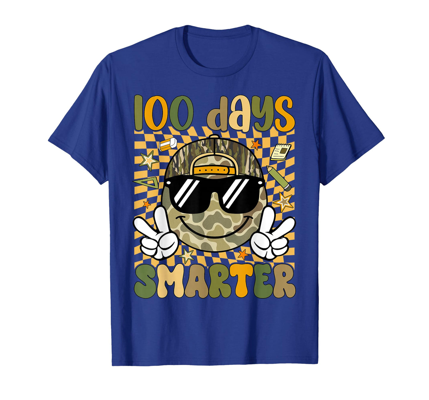 Kids 100 Days Smarter Boys Camo 100th Day of School Retro T-Shirt