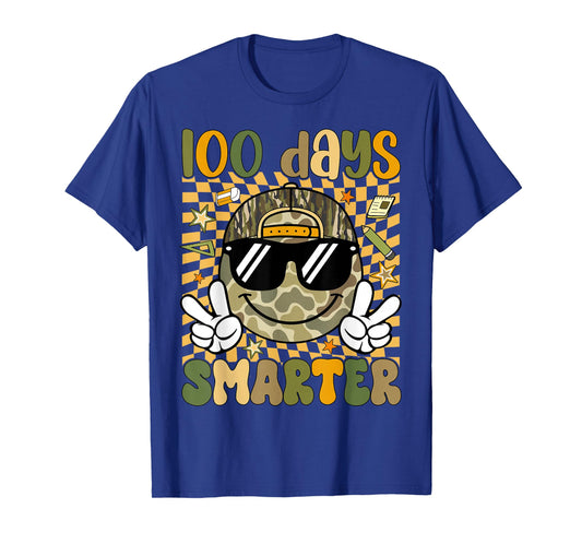 Kids 100 Days Smarter Boys Camo 100th Day of School Retro T-Shirt