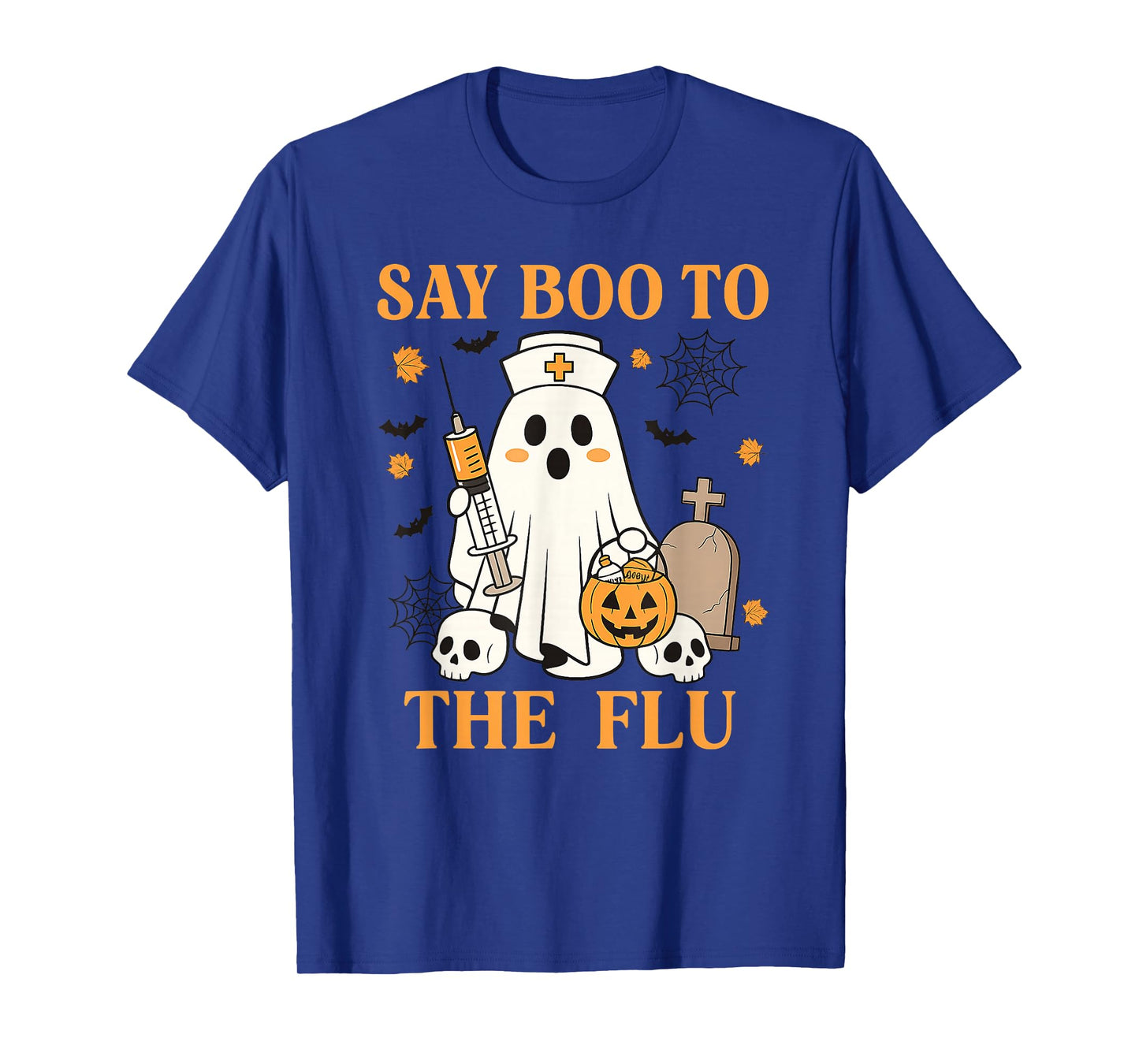 Retro Nurse Ghost Halloween Vaccine Say Boo to The Flu T-Shirt