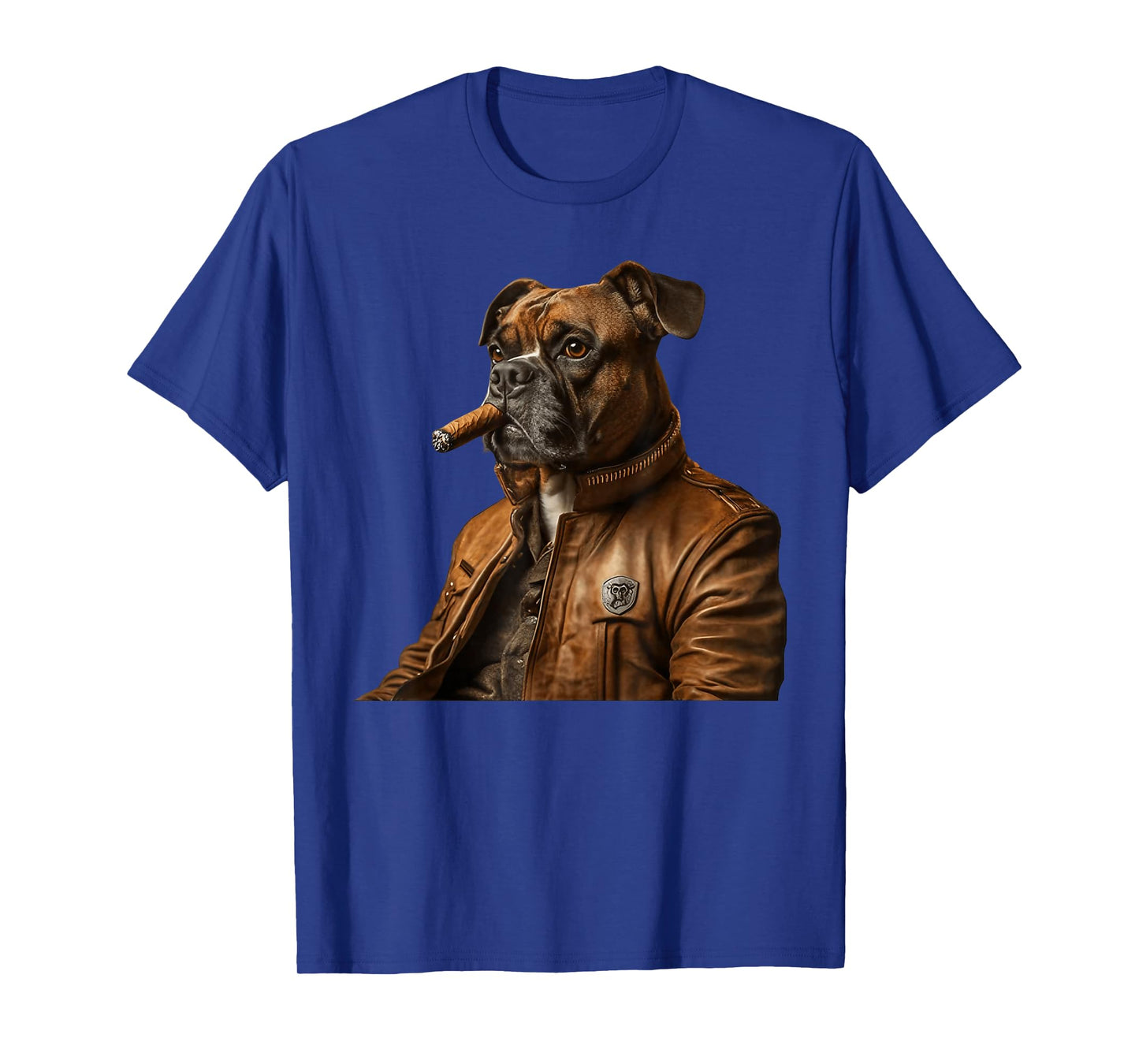 Cigar Boxer Funny Dog Wearing Leather Jacket Smoking Cigar T-Shirt